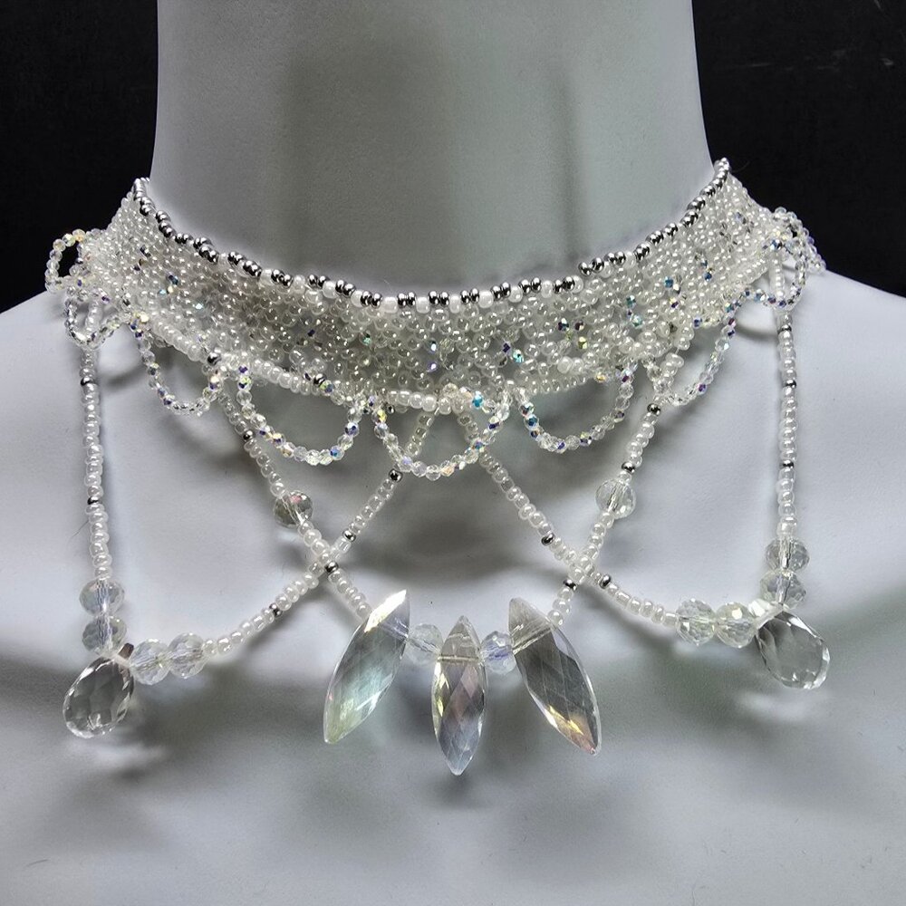 Handmade 925 Sterling Silver Crystal Inspired Glass Necklace Earring Set White